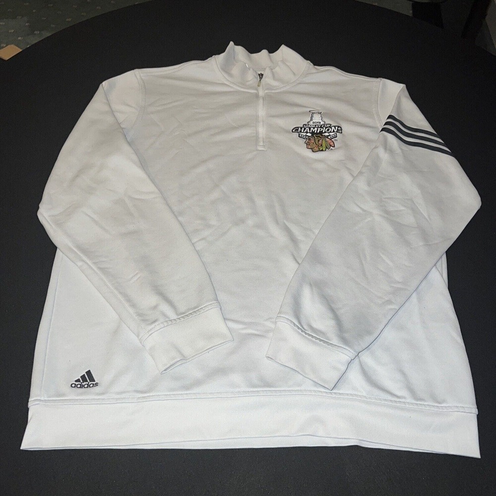 Adidas NHL Chicago Blackhawks 2013 Stanley Cup Champs White 1/4 Zip Pullover L